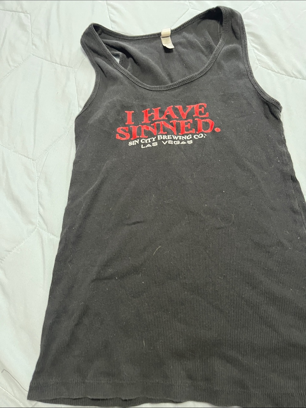 Next Level Apparel Black Tank Top with Red Graphic "I HAVE SINNED."